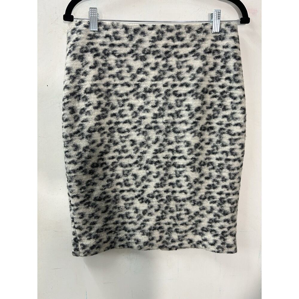 ANN TAYLOR Wool Blend Leopard Print Pencil Skirt 10P Zip Back Lined MobWife Warm